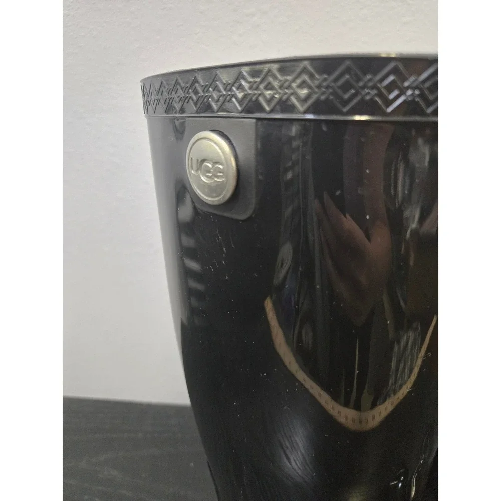 UGG Rain Boots Waterproof Black Glossy Tall Rubber Boots Womens Size 8